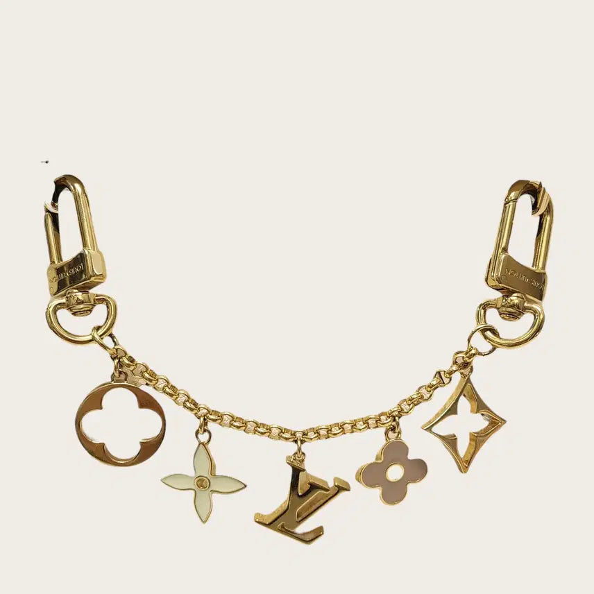 [BUNJANG] Louis Vuitton Gold Metal Fleurs de Monogram Bag Charm Chain / 루이비통 골드 메탈 플뢰르 드 모노그램 백 참 체인