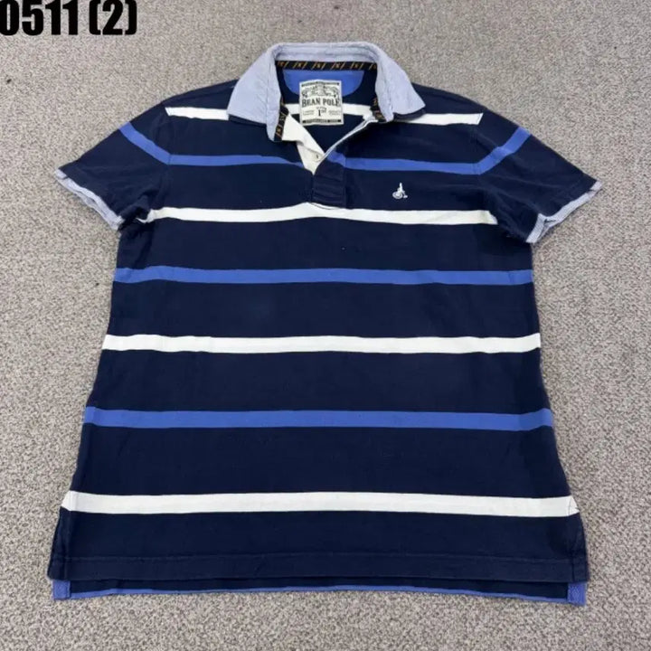 [BUNJANG] Beanpole Navy Stripe Short-Sleeve Polo Shirt / 빈폴 네이비 스트라이프 반팔 카라티