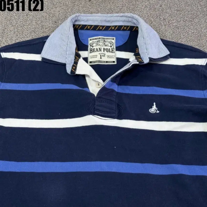 [BUNJANG] Beanpole Navy Stripe Short-Sleeve Polo Shirt / 빈폴 네이비 스트라이프 반팔 카라티