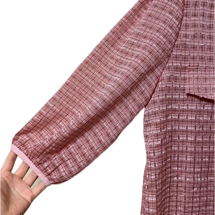 [BUNJANG] Lace Trim Checkered V-Neck Blouse / 레이스 체크 브이넥 블라우스