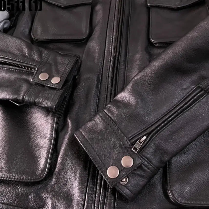 [BUNJANG] Black Leather Jacket with Pocket Detail - Size L / 블랙 가죽 포켓 디테일 자켓 L