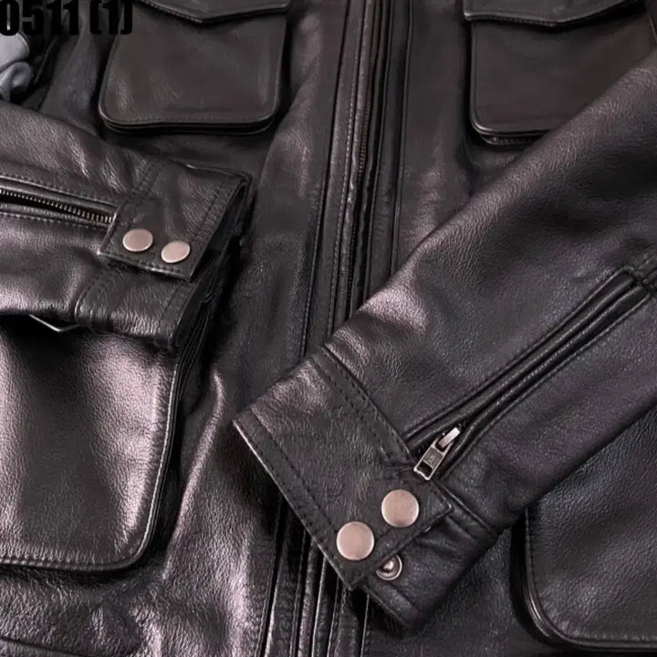 [BUNJANG] Black Leather Jacket with Pocket Detail - Size L / 블랙 가죽 포켓 디테일 자켓 L