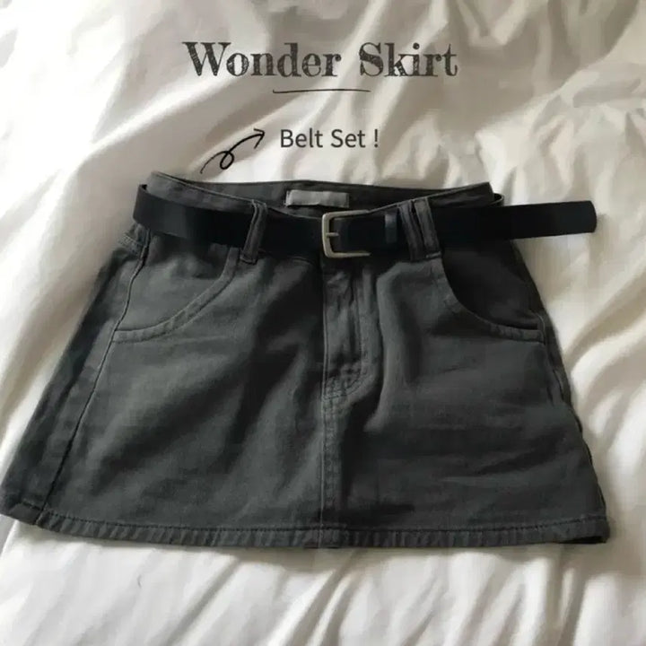 [BUNJANG] Denim Mini Skirt with Belt Set / (벨트 set) 데님 미니 스커트 치마 에이블리 지그재그