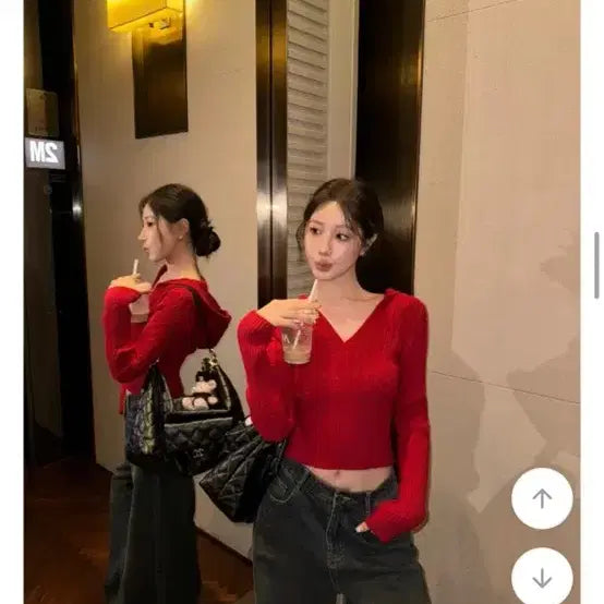 [BUNJANG] Red Knit Cropped Hoodie Cardigan / 빨간니트후드가디건