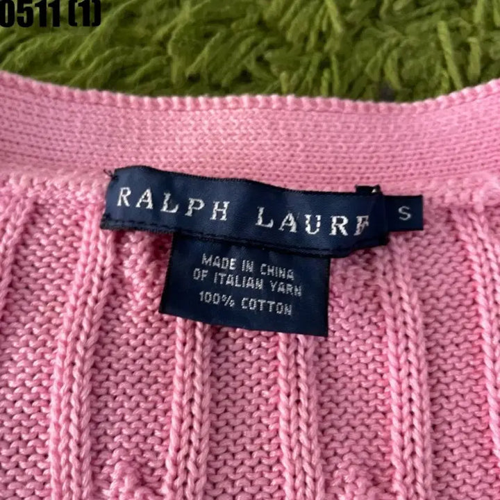 [BUNJANG] Ralph Lauren Pink Cable Knit Short Sleeve Cardigan S / 랄프로렌 핑크 케이블 반팔 가디건 S