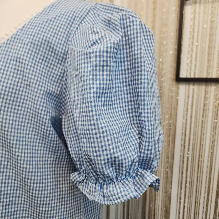 [BUNJANG] Nine9 Step Blue Check Puff Blouse / nine9 step     블루 체크 퍼프 블라우스 55~66가능