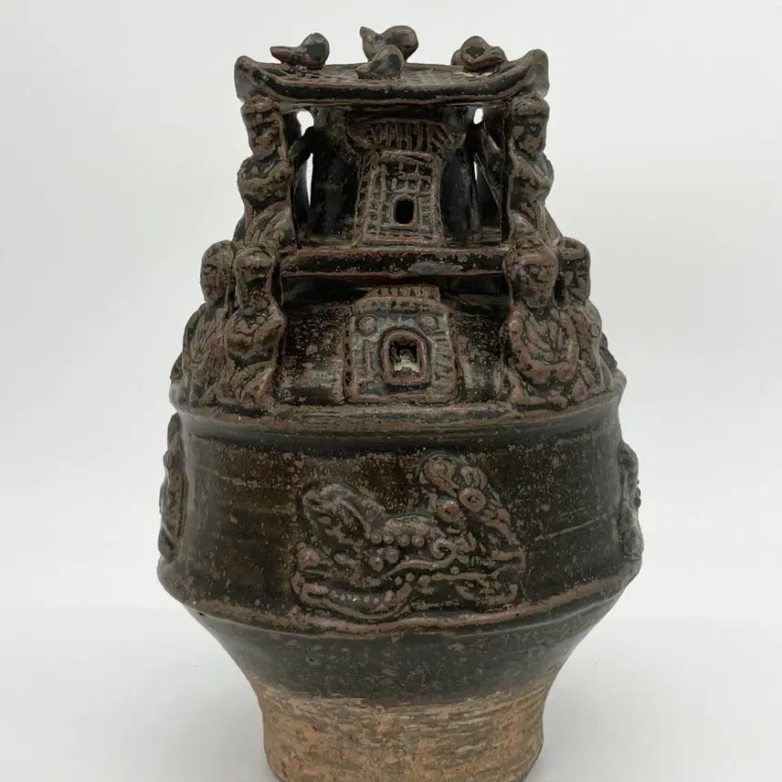 [BUNJANG] Black Glaze Scholar Pagoda Ceramic Vase / 흑유인문문탑형도자기