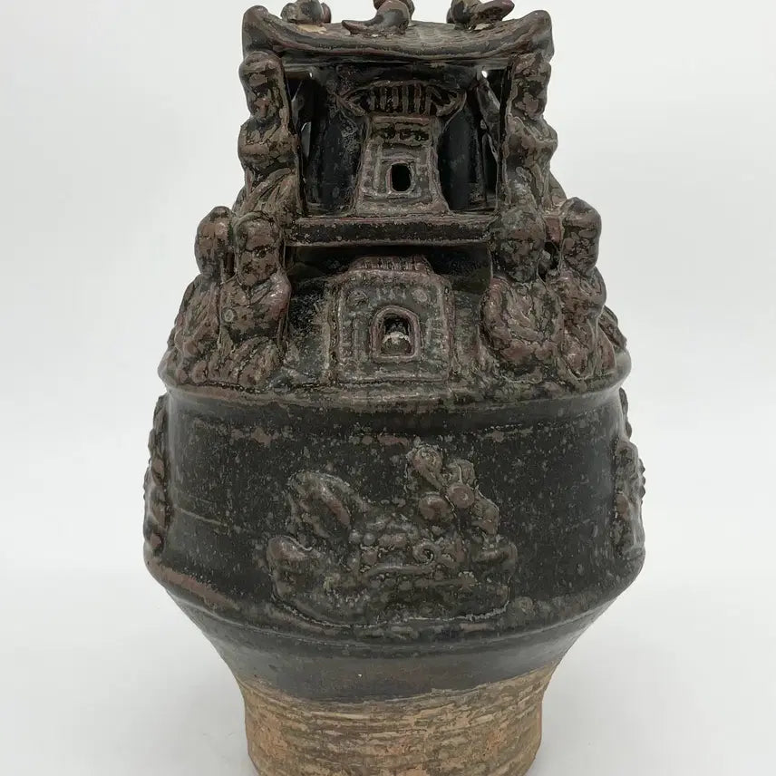 [BUNJANG] Black Glaze Scholar Pagoda Ceramic Vase / 흑유인문문탑형도자기