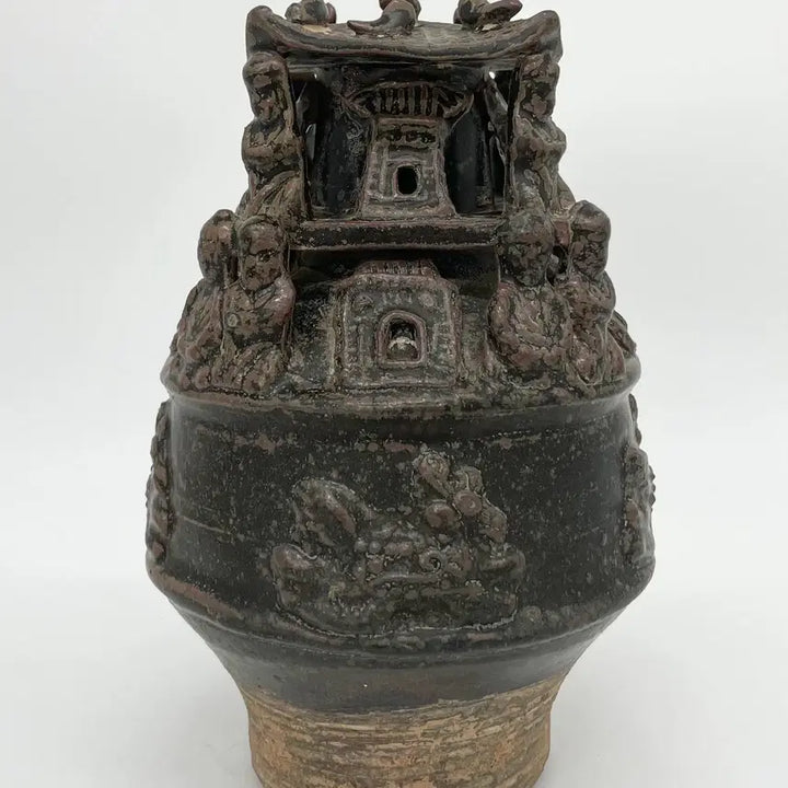 [BUNJANG] Black Glaze Scholar Pagoda Ceramic Vase / 흑유인문문탑형도자기