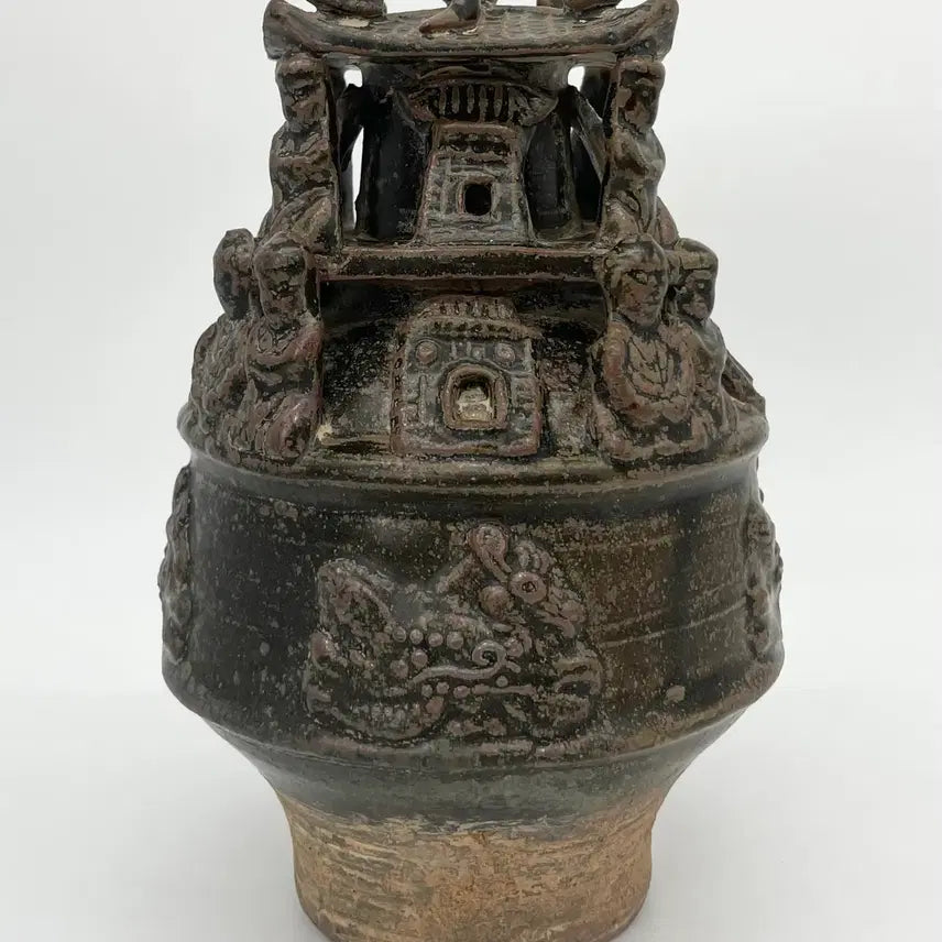 [BUNJANG] Black Glaze Scholar Pagoda Ceramic Vase / 흑유인문문탑형도자기