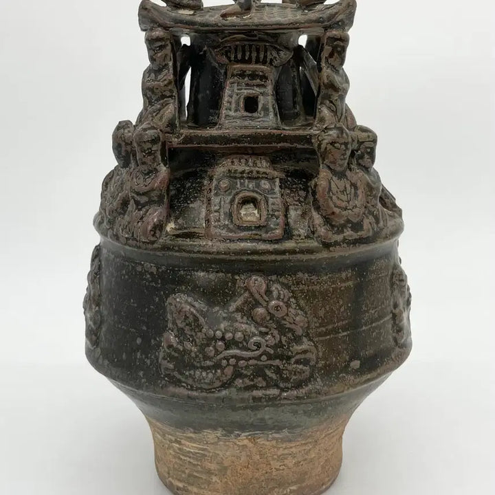 [BUNJANG] Black Glaze Scholar Pagoda Ceramic Vase / 흑유인문문탑형도자기