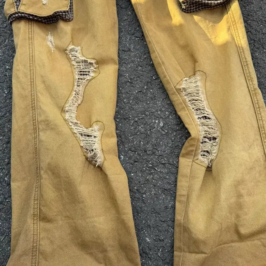 [BUNJANG] Fatback Camel Damage Cargo Pants / Fatback 카멜 데미지 카고팬츠