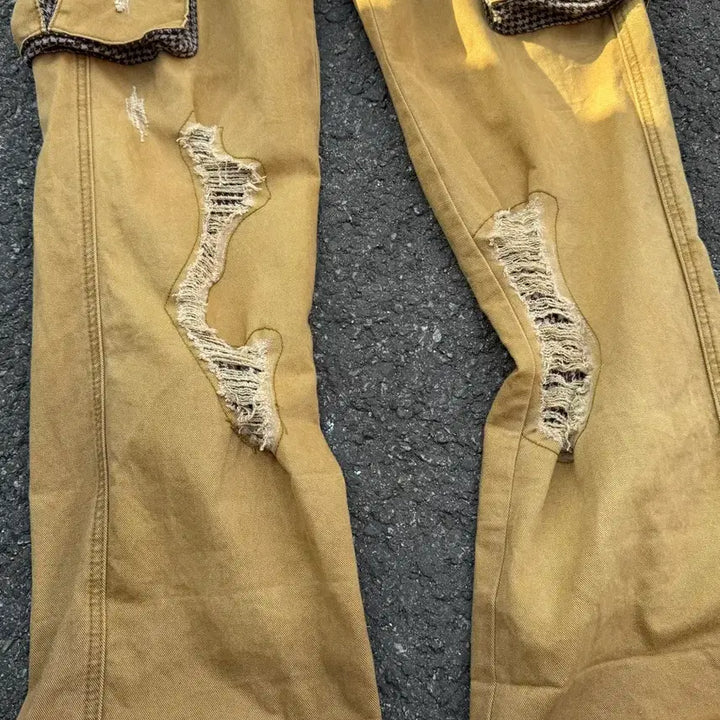 [BUNJANG] Fatback Camel Damage Cargo Pants / Fatback 카멜 데미지 카고팬츠
