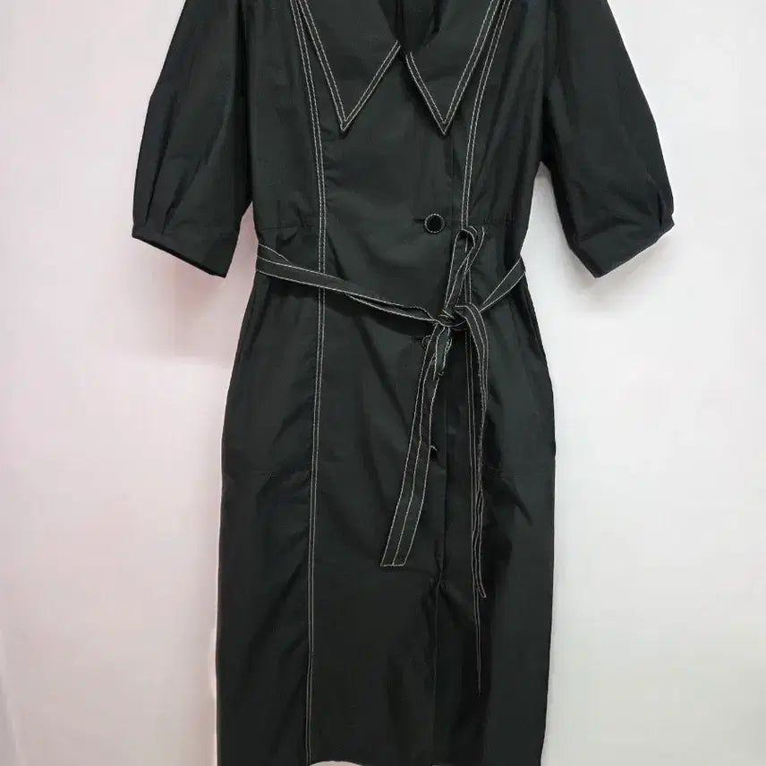 [BUNJANG] Black Big Collar Stitch Long Dress / 블랙 빅카라 스티치 원피스 66
