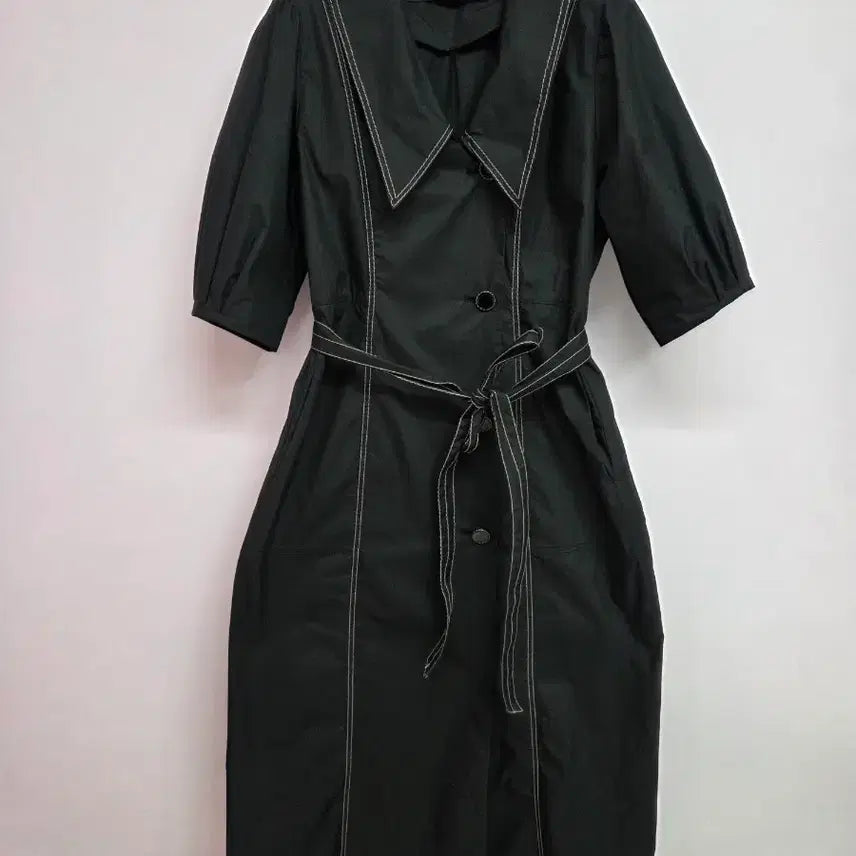 [BUNJANG] Black Big Collar Stitch Long Dress / 블랙 빅카라 스티치 원피스 66