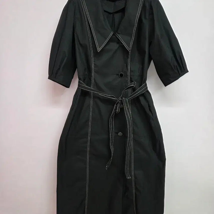 [BUNJANG] Black Big Collar Stitch Long Dress / 블랙 빅카라 스티치 원피스 66