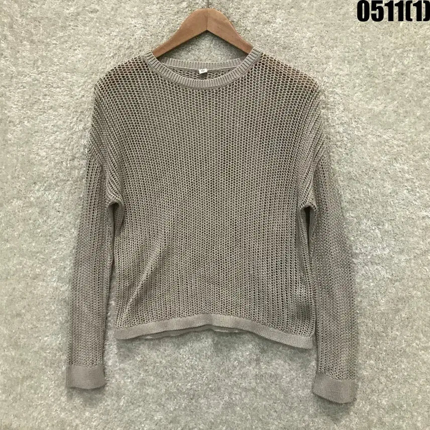 [BUNJANG] Uniqlo Beige Mesh Knit Long Sleeve T-Shirt (M) / 유니클로 베이지색 망사 니트 긴팔티 m
