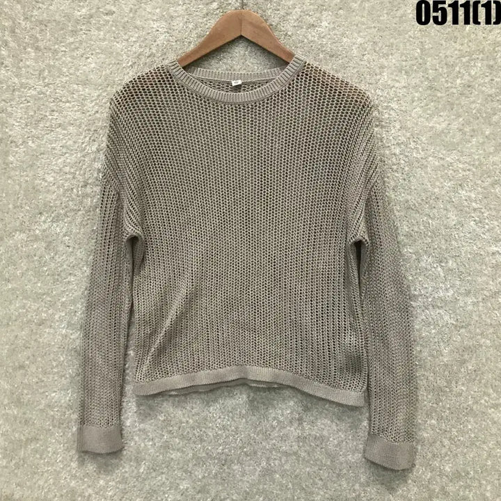[BUNJANG] Uniqlo Beige Mesh Knit Long Sleeve T-Shirt (M) / 유니클로 베이지색 망사 니트 긴팔티 m
