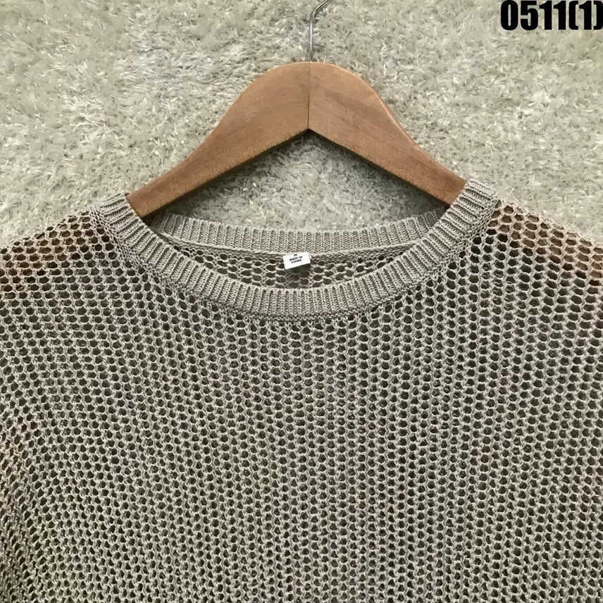 [BUNJANG] Uniqlo Beige Mesh Knit Long Sleeve T-Shirt (M) / 유니클로 베이지색 망사 니트 긴팔티 m