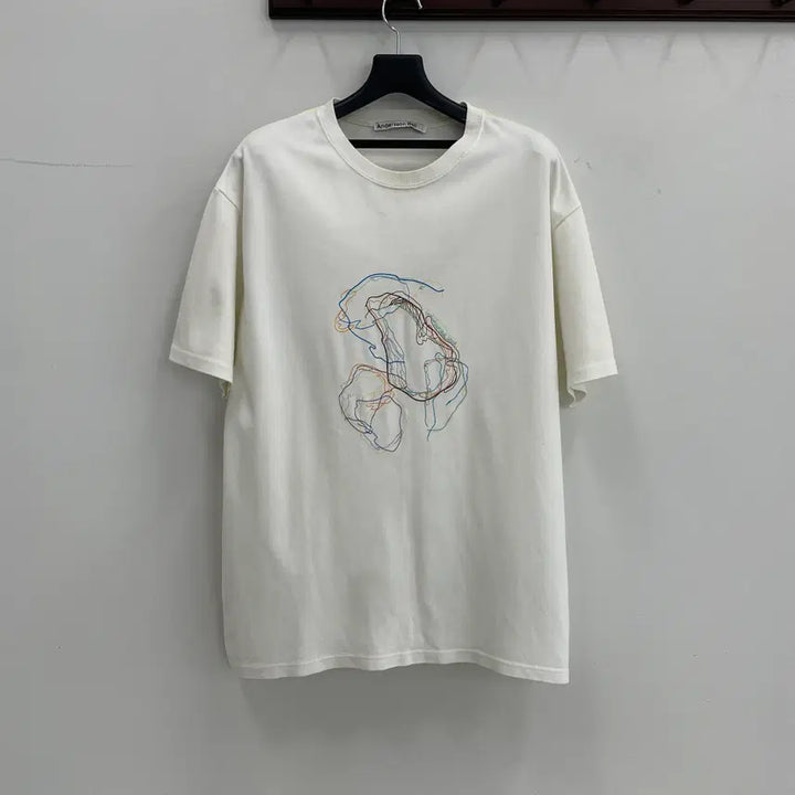 [BUNJANG] Andersson Bell Unisex Oversized Embroidered Graffiti White T-Shirt / 앤더슨벨 공용XL 자수 낙서 오버핏 화이트 반팔 티셔츠