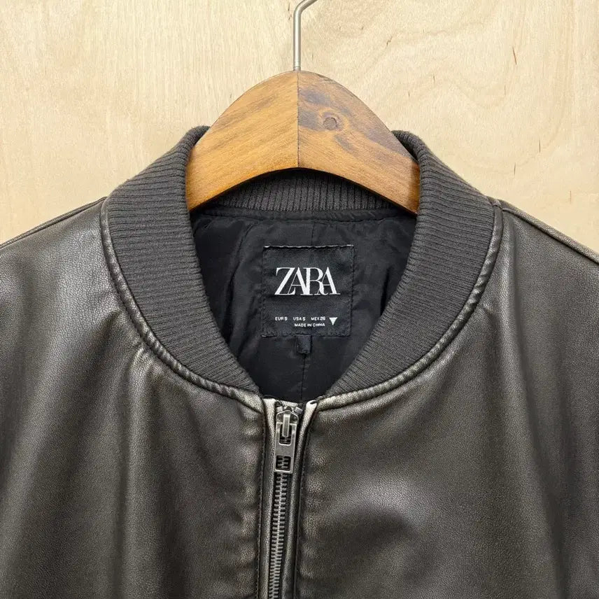 [BUNJANG] Zara Cropped Leather Bomber Jacket Brown / ZARA 크롭 레더 봄버 자켓 브라운