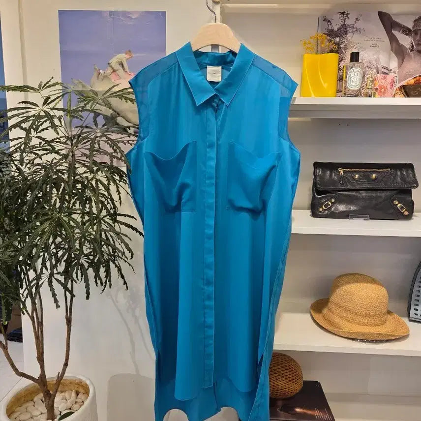 [BUNJANG] KUHO Sleeveless Collar Long Blouse Dress / KUHO 구호 민소매 카라 롱 블라우스겸 원피스