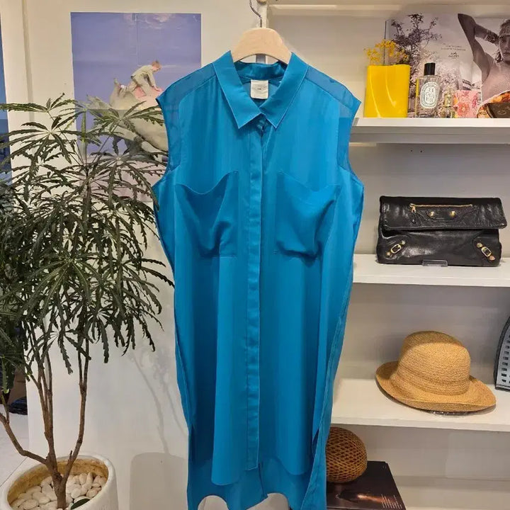 [BUNJANG] KUHO Sleeveless Collar Long Blouse Dress / KUHO 구호 민소매 카라 롱 블라우스겸 원피스