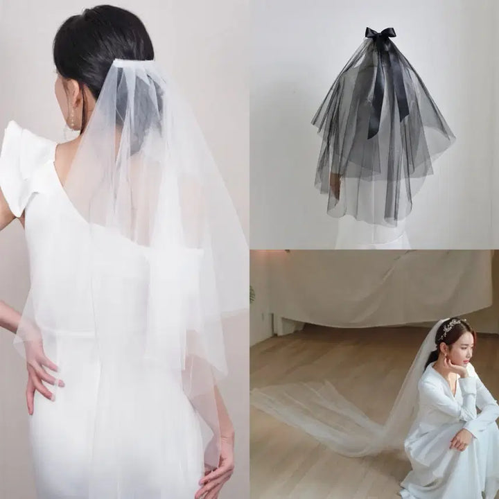 [BUNJANG] Self Wedding Veil (2-Tier Short Veil / 3M Long Veil / Ribbon Black Veil) / 셀프 웨딩 베일 (2겹 숏베일/3M 롱베일/리본 블랙베일)