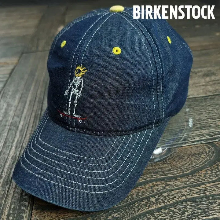 [BUNJANG] Birkenstock Graphic Embroidery Vintage Denim Ball Cap / 버켄스탁 그래픽 자수 빈티지 데님 볼캡 M20521