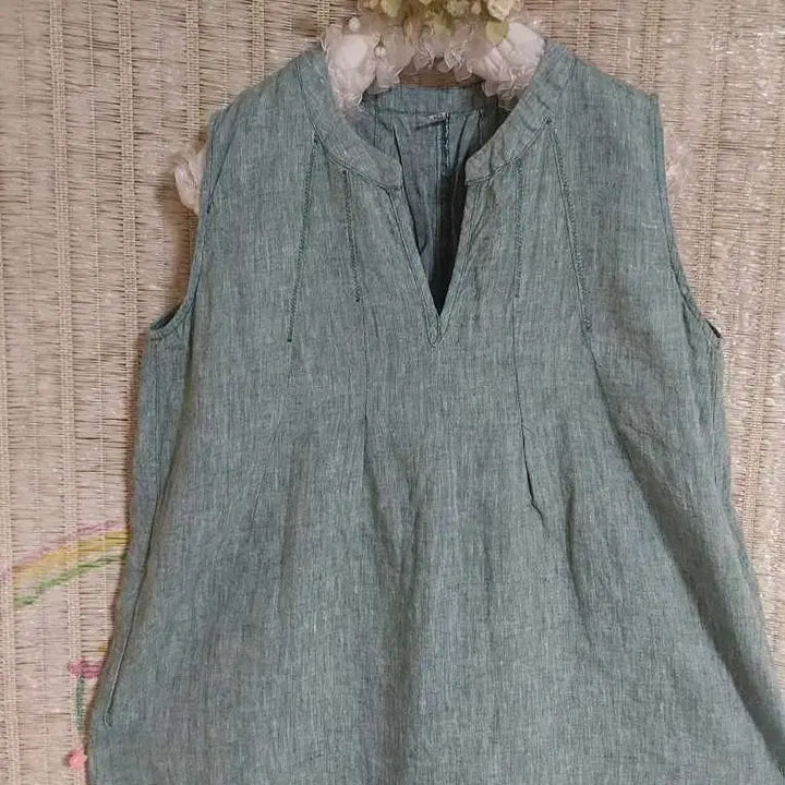 [BUNJANG] Linen Sleeveless Maxi Dress - Green / 새제품)린넨 민소매 원피스 그린