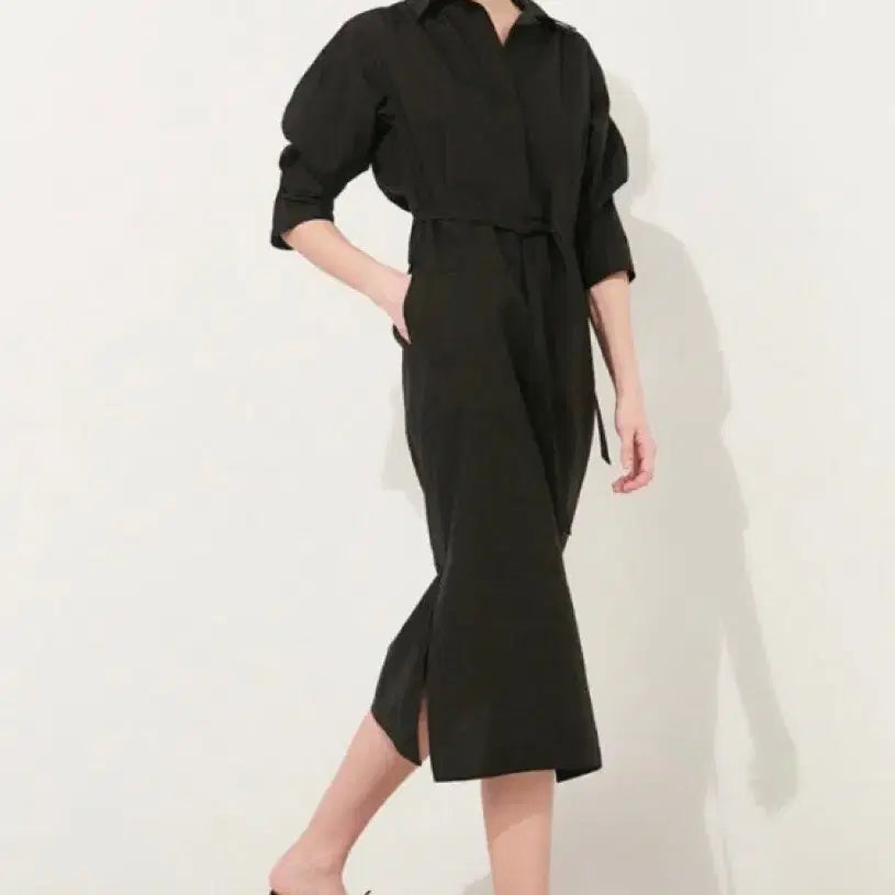 [BUNJANG] TIME 23 Krinkle Open Collar Belted Dress / 23 TIME 타임 크링클 오픈 칼라 벨티드 드레스 55