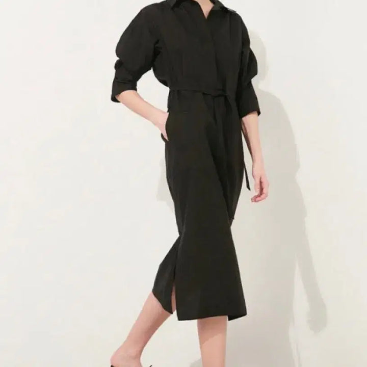 [BUNJANG] TIME 23 Krinkle Open Collar Belted Dress / 23 TIME 타임 크링클 오픈 칼라 벨티드 드레스 55