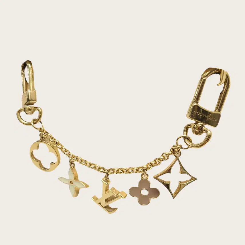 [BUNJANG] Louis Vuitton Gold Metal Fleurs de Monogram Bag Charm Chain / 루이비통 골드 메탈 플뢰르 드 모노그램 백 참 체인