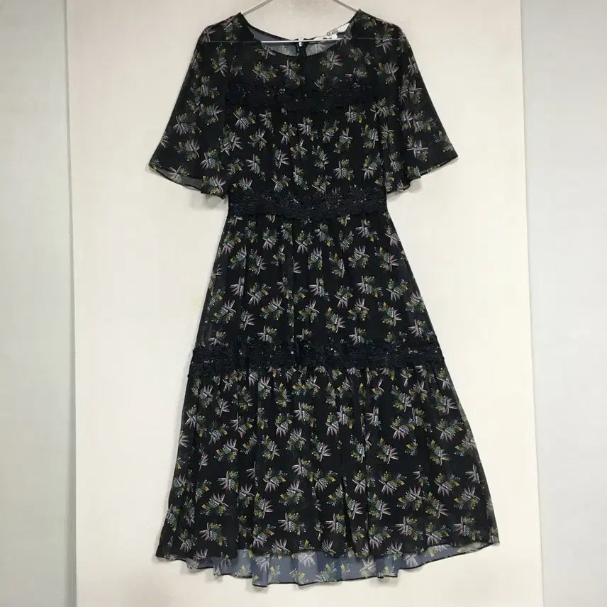 [BUNJANG] Ozscecon Lace Chiffon Midi Dress / 오즈세컨 레이스 쉬폰 원피스