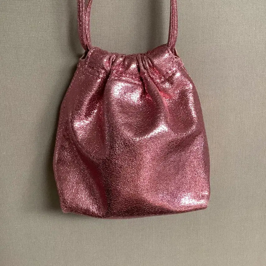 [BUNJANG] ZARA Pink Glitter Drawstring Crossbody Bag / 자라 ZARA 핑크 글리터 복조리 가방