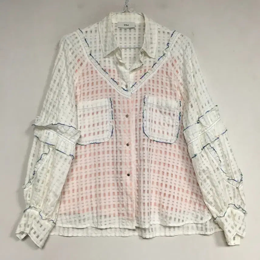 [BUNJANG] Ozsécon Check Frill Blouse / 오즈세컨 체크 프릴 블라우스