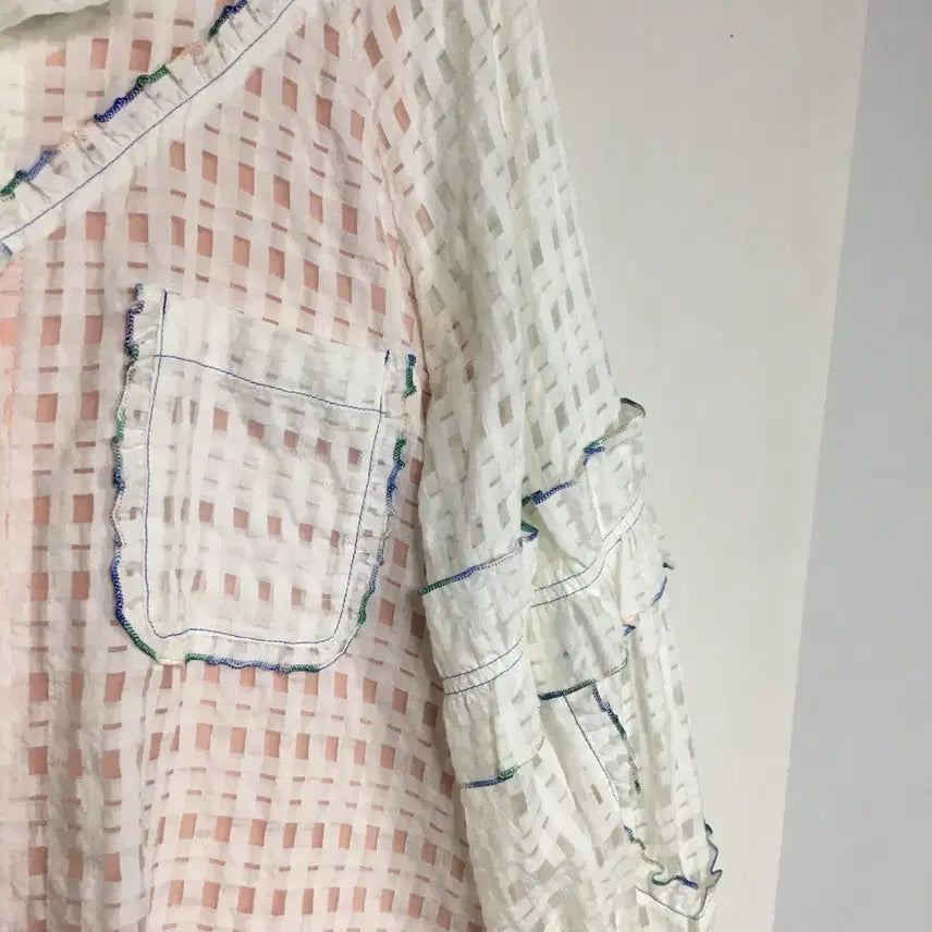 [BUNJANG] Ozsécon Check Frill Blouse / 오즈세컨 체크 프릴 블라우스