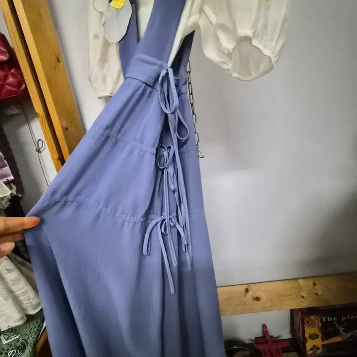 [BUNJANG] Duel Jumpsuit Dress &amp; Embroidered Balloon Blouse / 듀엘 점퍼수트 원피스. 수입 자수 벌룬 블라우스