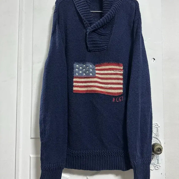 [BUNJANG] Polo Ralph Lauren Stars and Stripes Shawl Collar Knit Sweater XL / 폴로 랄프로렌 성조기 숄카라 니트