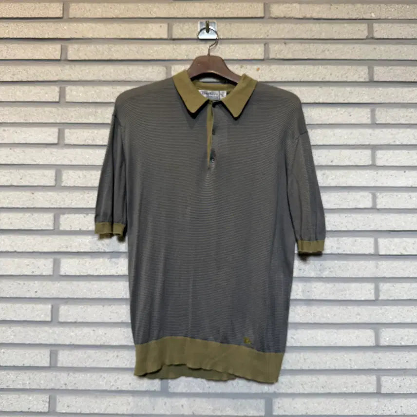 [BUNJANG] Burberry PK Collar Stripe Short Sleeve Polo Shirt / 버버리 PK카라 스트라이프 반팔