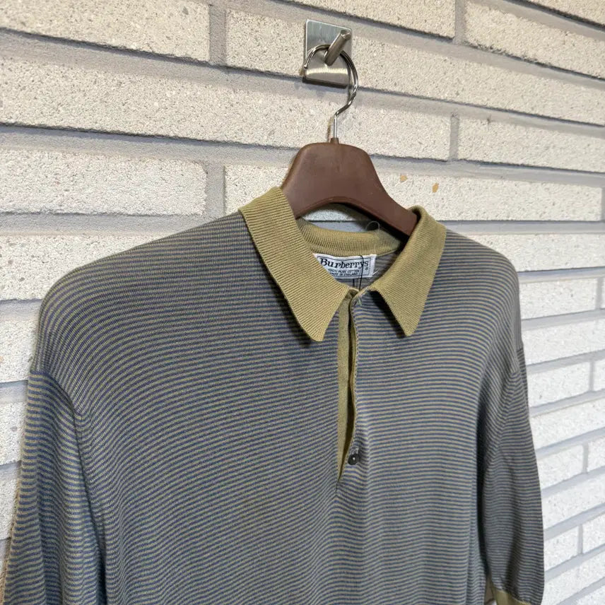 [BUNJANG] Burberry PK Collar Stripe Short Sleeve Polo Shirt / 버버리 PK카라 스트라이프 반팔