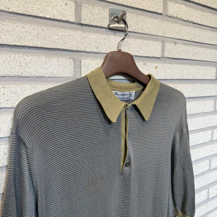 [BUNJANG] Burberry PK Collar Stripe Short Sleeve Polo Shirt / 버버리 PK카라 스트라이프 반팔
