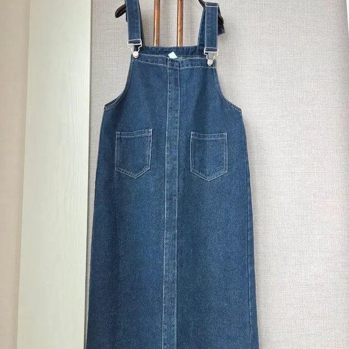 [BUNJANG] Denim Overalls Long Dress / 청 멜빵롱원피스