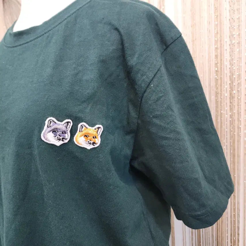 [BUNJANG] Fox Embroidered Short-Sleeve T-Shirt Green / 폭스 반팔 티셔츠 그린색상 55-66 free
