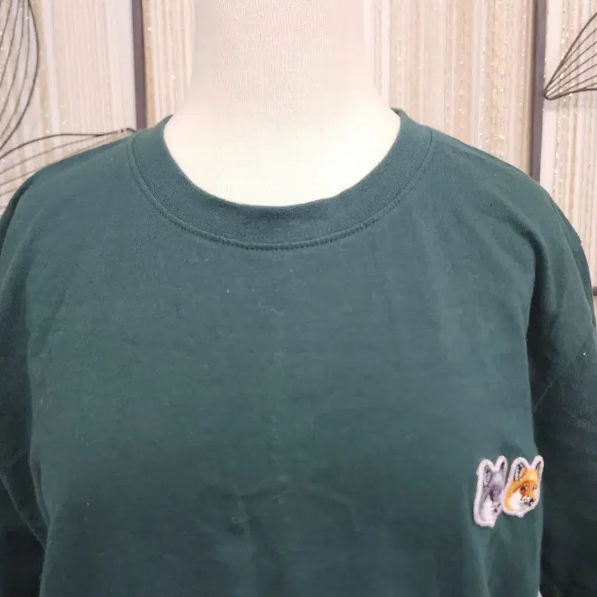 [BUNJANG] Fox Embroidered Short-Sleeve T-Shirt Green / 폭스 반팔 티셔츠 그린색상 55-66 free