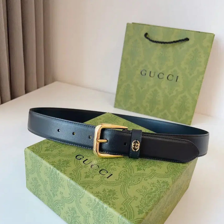 [BUNJANG] Gucci Black Leather Belt 3.5cm / 구찌 블랙 가죽 벨트 3.5cm