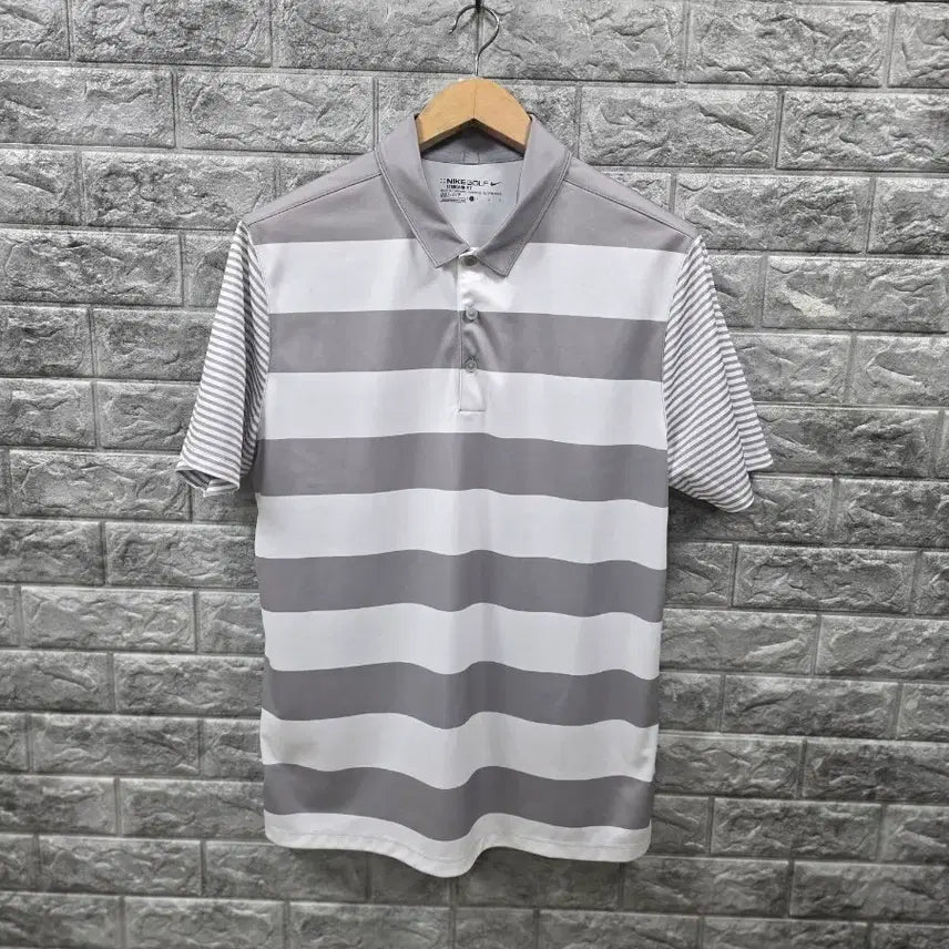 [BUNJANG] Nike Golf Stripe Short Sleeve Polo Shirt - Gray, Size 100 / 나이키 골프 스트라이프 반팔 폴로티 그레이  사이즈 100