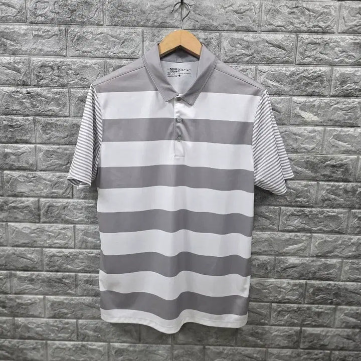 [BUNJANG] Nike Golf Stripe Short Sleeve Polo Shirt - Gray, Size 100 / 나이키 골프 스트라이프 반팔 폴로티 그레이  사이즈 100