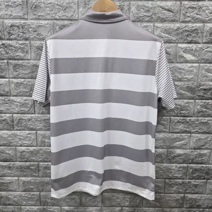 [BUNJANG] Nike Golf Stripe Short Sleeve Polo Shirt - Gray, Size 100 / 나이키 골프 스트라이프 반팔 폴로티 그레이  사이즈 100