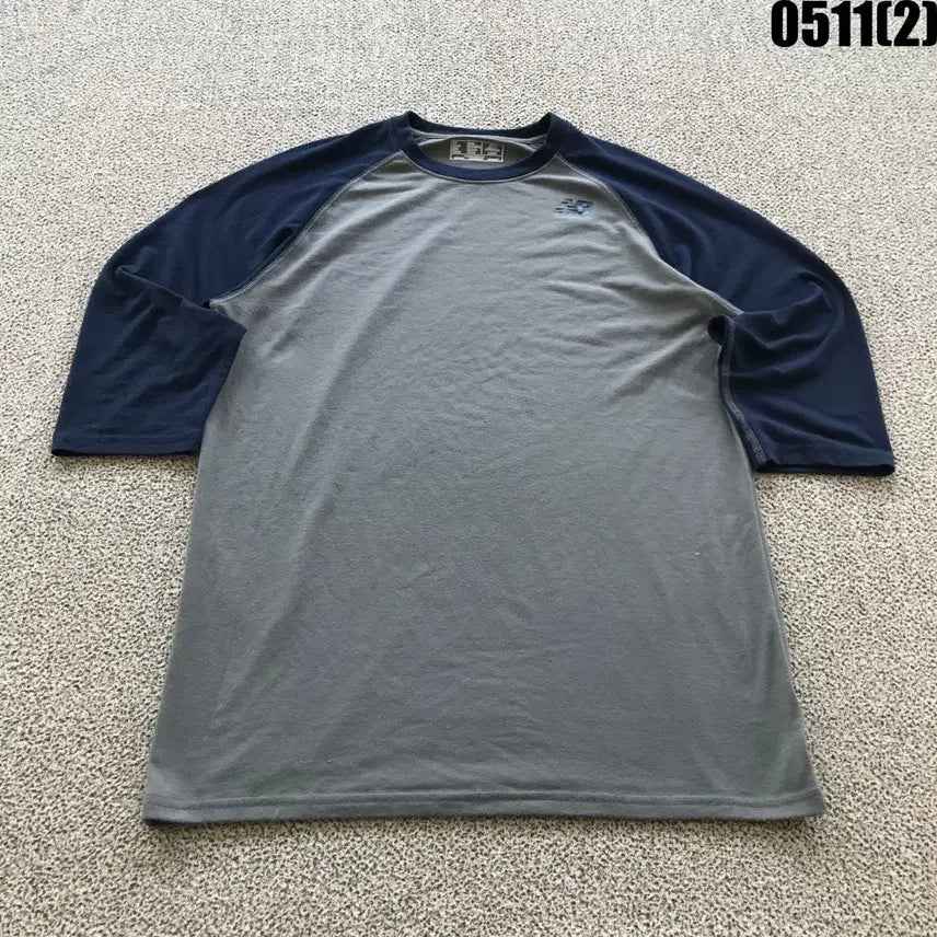 [BUNJANG] New Balance 7-Sleeve Raglan T-Shirt Grey/Navy L / 뉴발란스 7부 래글런 티셔츠 회색/네이비 L